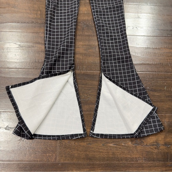 PrettyLittleThing Black Grid Check Kick Flare Split Hem Detail Pant Size 4 Women - Picture 5 of 11